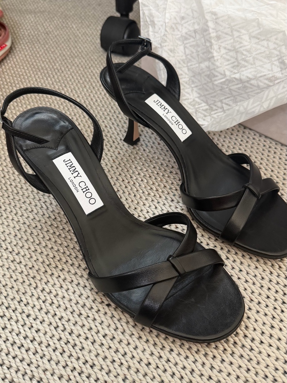 Jimmy Choo Black Slingback Leather Heel Sandals